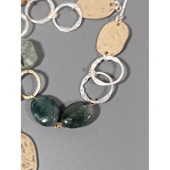 Boho Two Tone Hammered Rutliated Quartz Green Brown Jasper Stone Necklace 38" - Picture 7 of 8